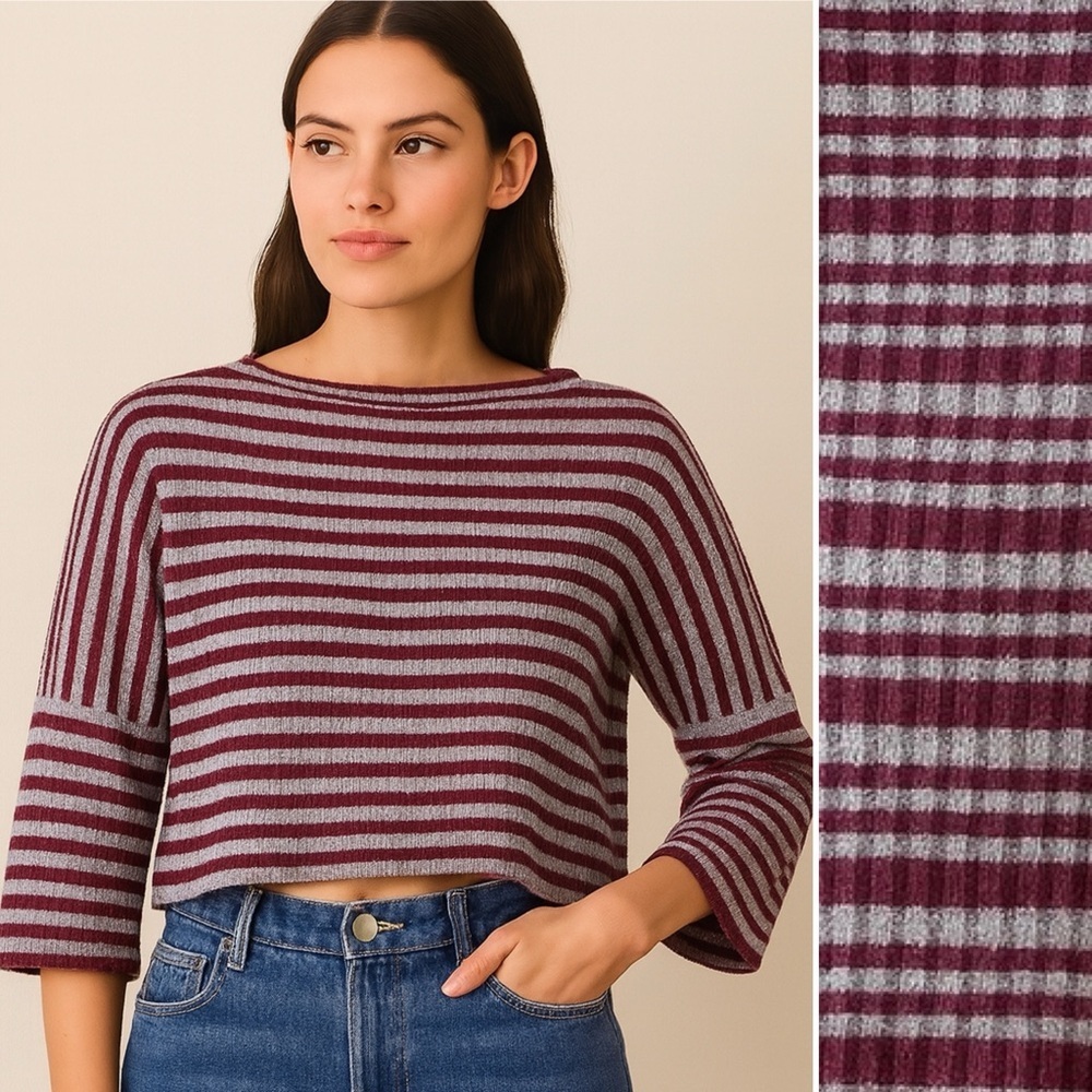 360 Cashmere Cropped Striped Cashmere Sweater Size Small